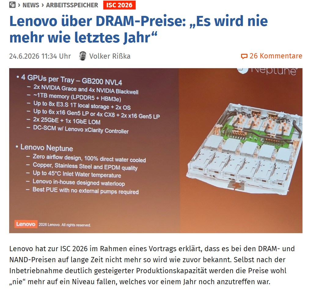 Lenovo Warns DRAM Prices May Never Return to Pre-Surge Levels, Even with Massive Capacity Expansion